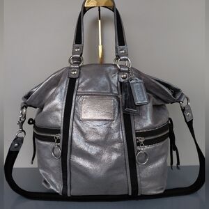 Coach Silver Tote with Black Trim